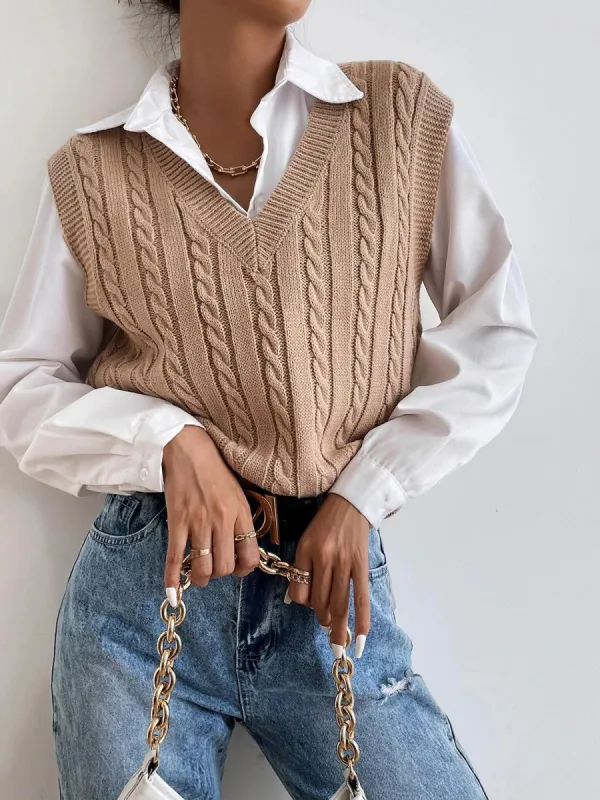 Minimalist V-Neck Twist Vest sold by COMMENSE