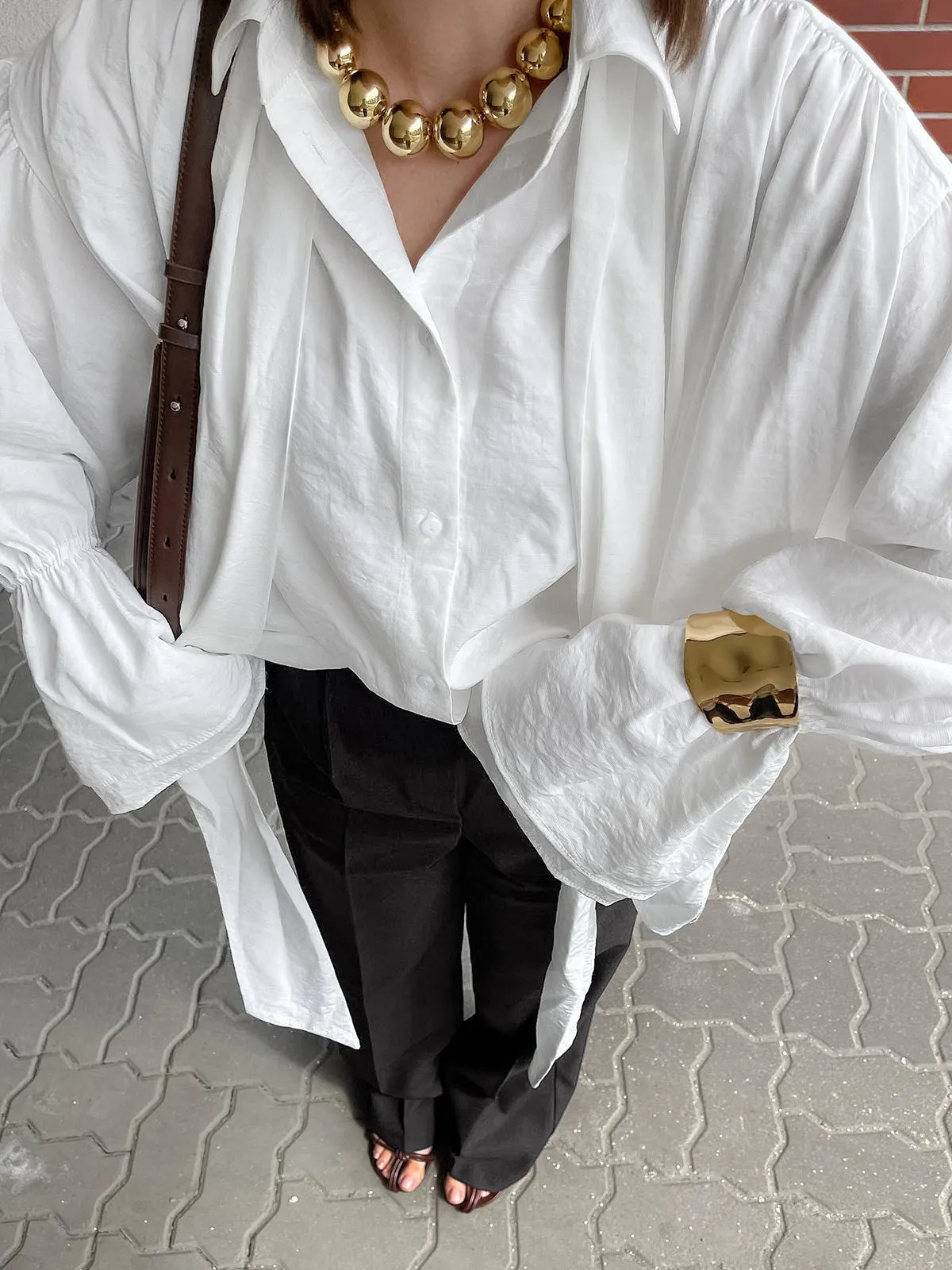 Tie Neck Bell-Sleeve Thin Shirt sold by COMMENSE product image thumbnail 2