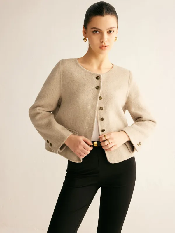Wool-Blend Elegant Button Jacket sold by COMMENSE