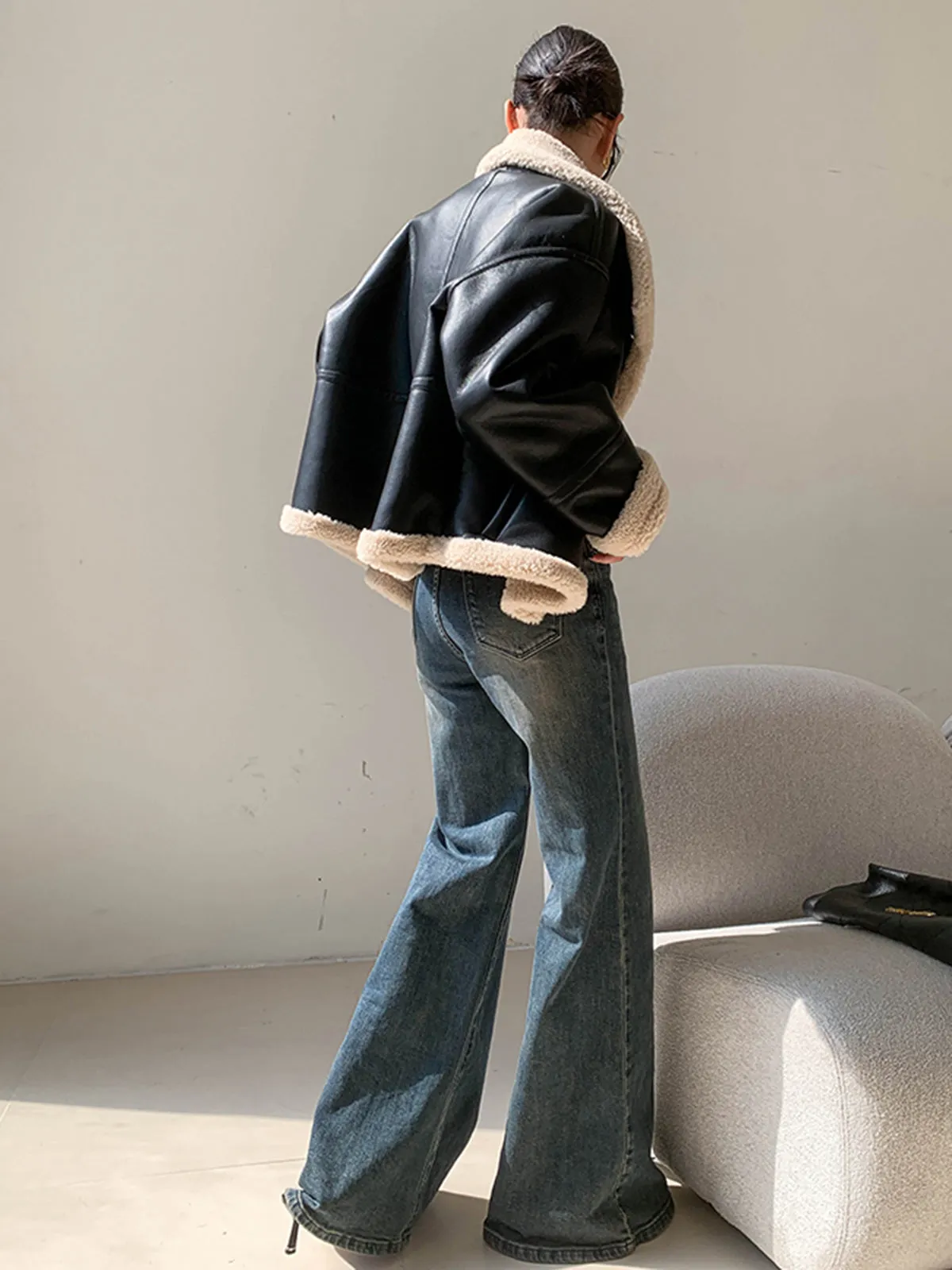 Fleece Lined Faux Leather Jacket sold by COMMENSE product image thumbnail 3