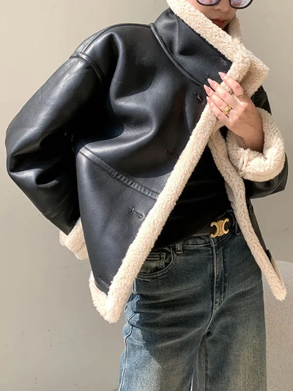 Fleece Lined Faux Leather Jacket sold by COMMENSE