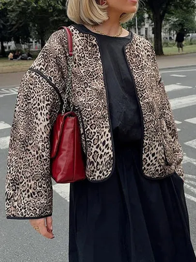 Contrast Trim Leopard Printed Winter Coat sold by COMMENSE product image thumbnail 4