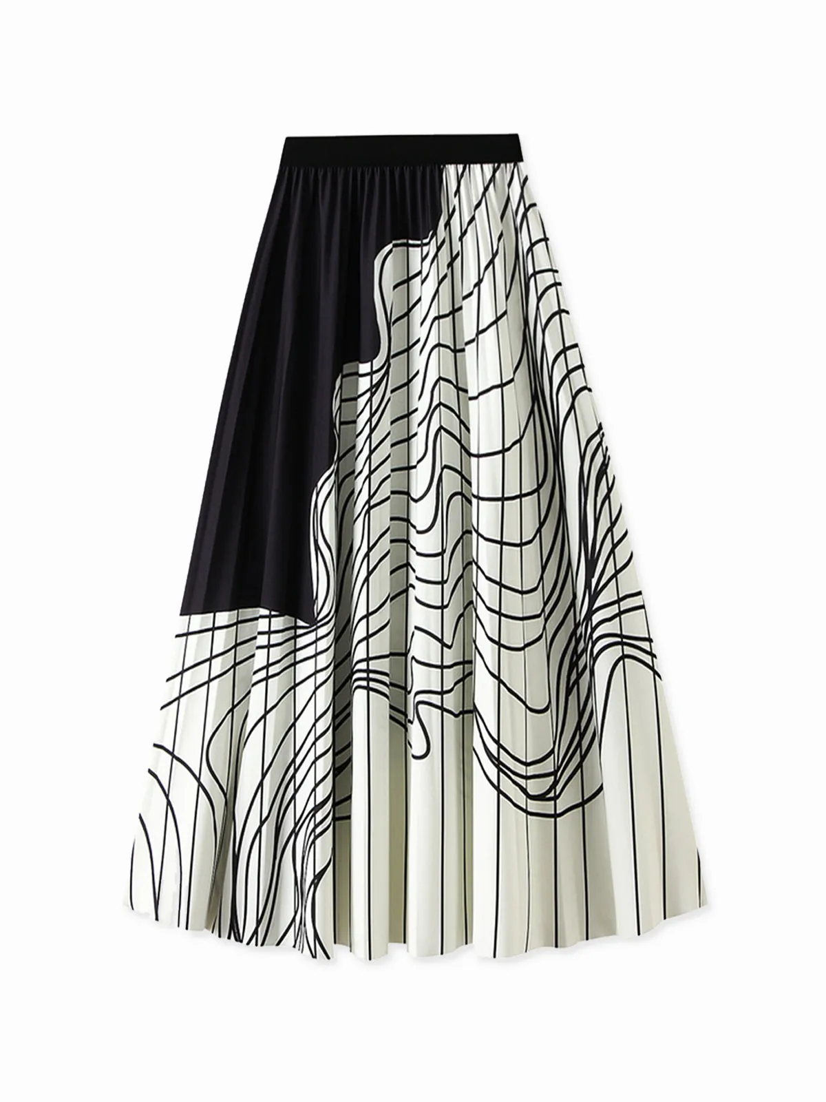 Color Block Pleated Skirt sold by COMMENSE