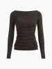 Side Pleated Slim Knit Top sold by COMMENSE