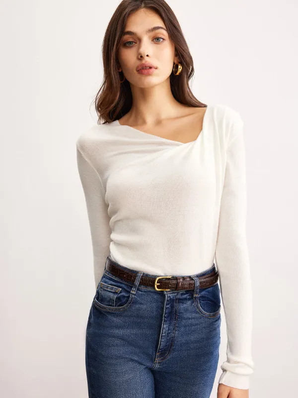 Wool-Blend Pleated Knit Top sold by COMMENSE