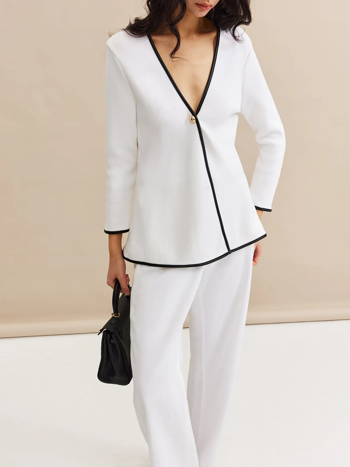 Contrast Trim Button Slit Cardigan sold by COMMENSE product image thumbnail 5