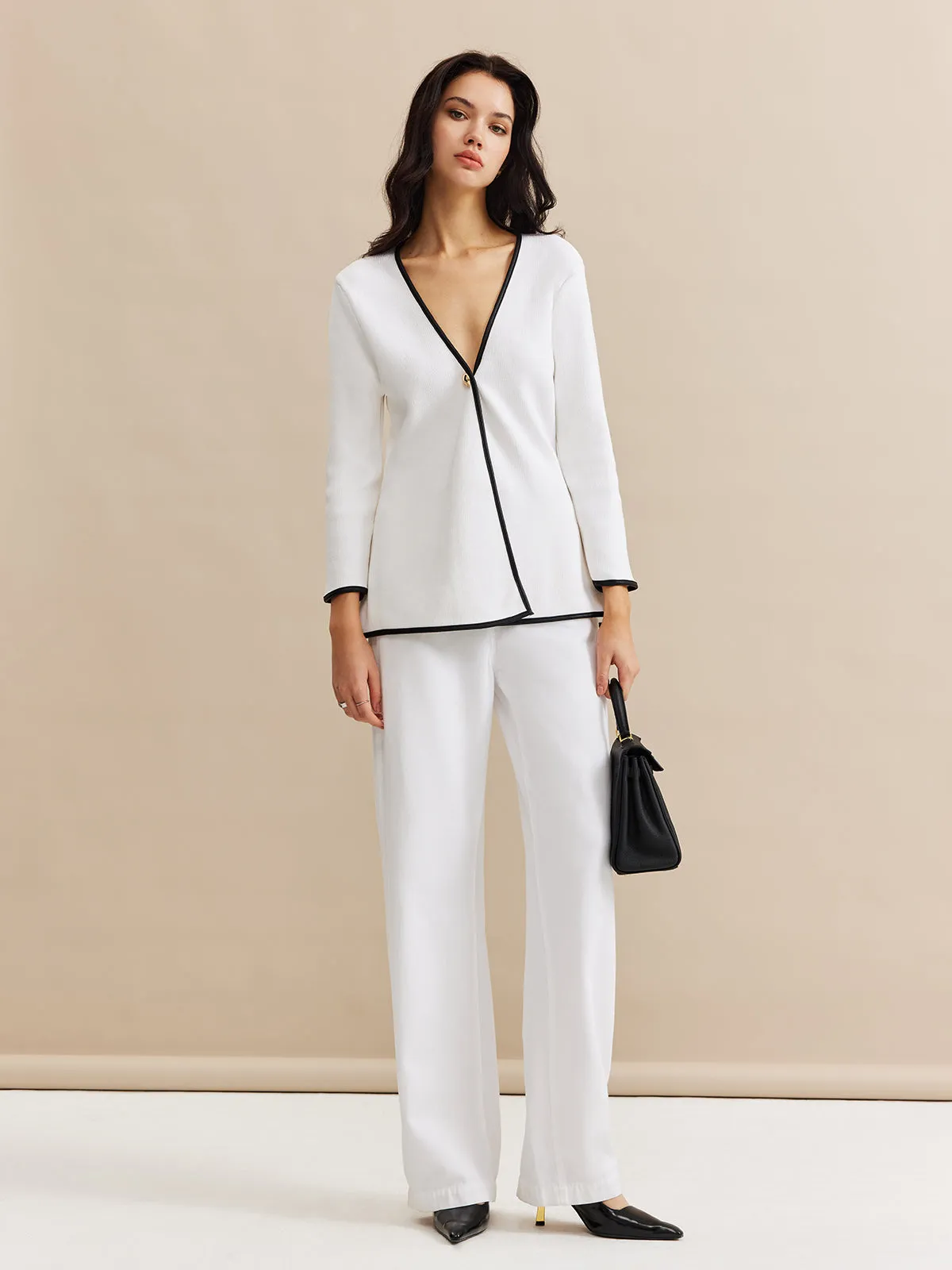 Contrast Trim Button Slit Cardigan sold by COMMENSE product image thumbnail 2