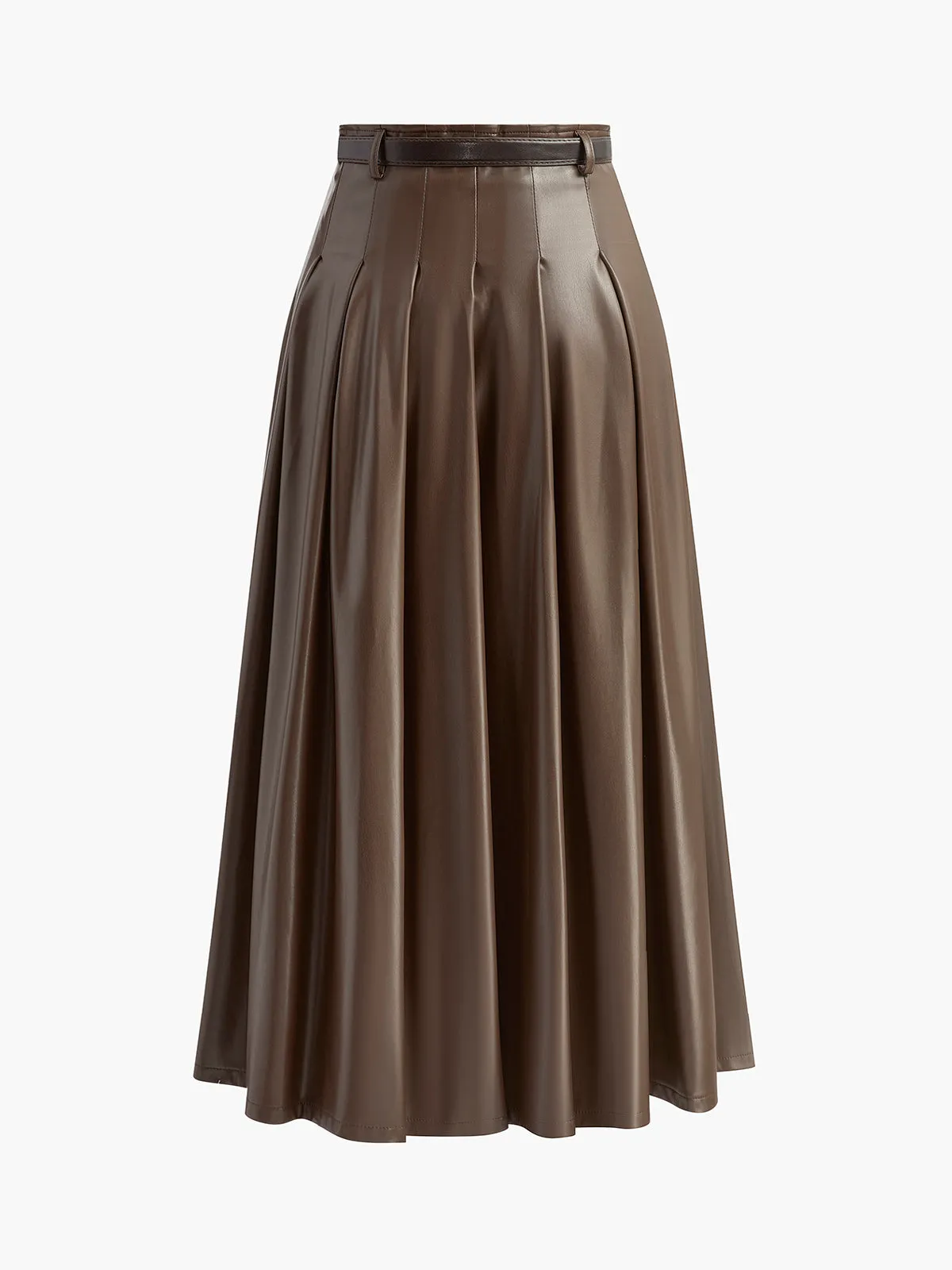 Pleated Faux Leather Skirt With Belt sold by COMMENSE product image thumbnail 4
