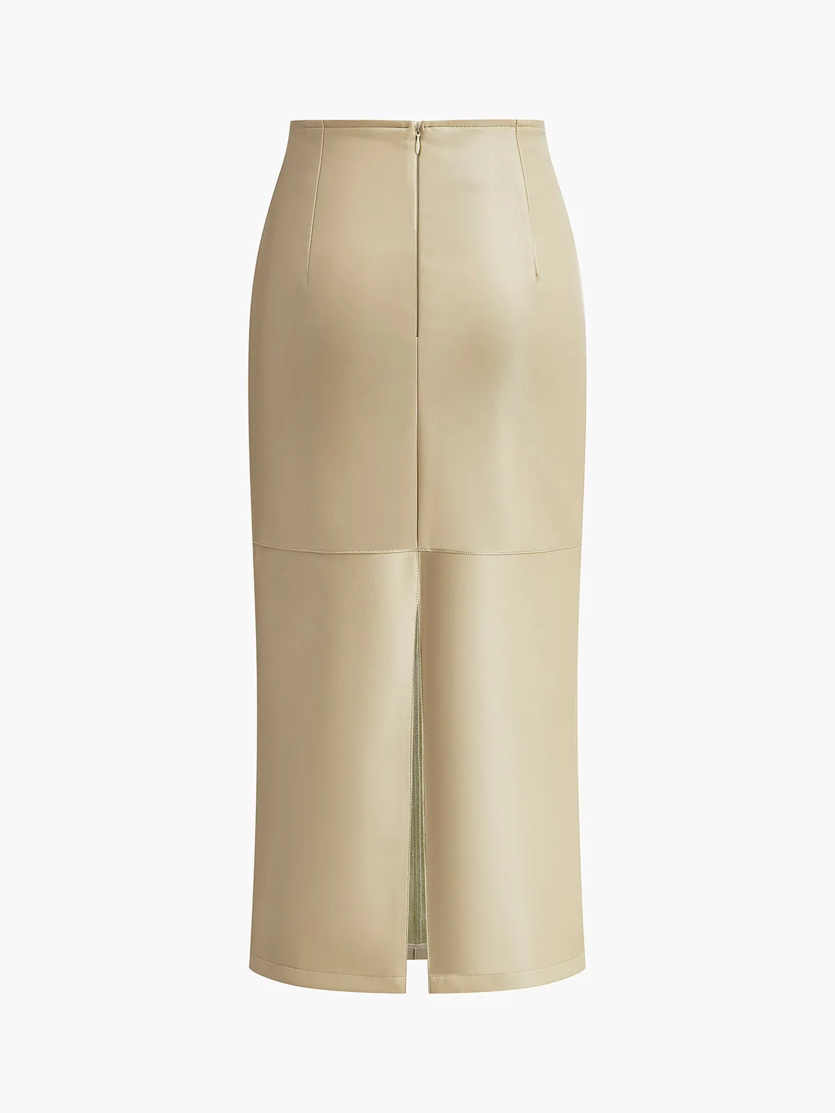 Faux Leather Piping Sit Midi Skirt sold by COMMENSE product image thumbnail 3