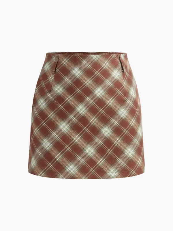 Checked Zipper Mini Skirt sold by COMMENSE