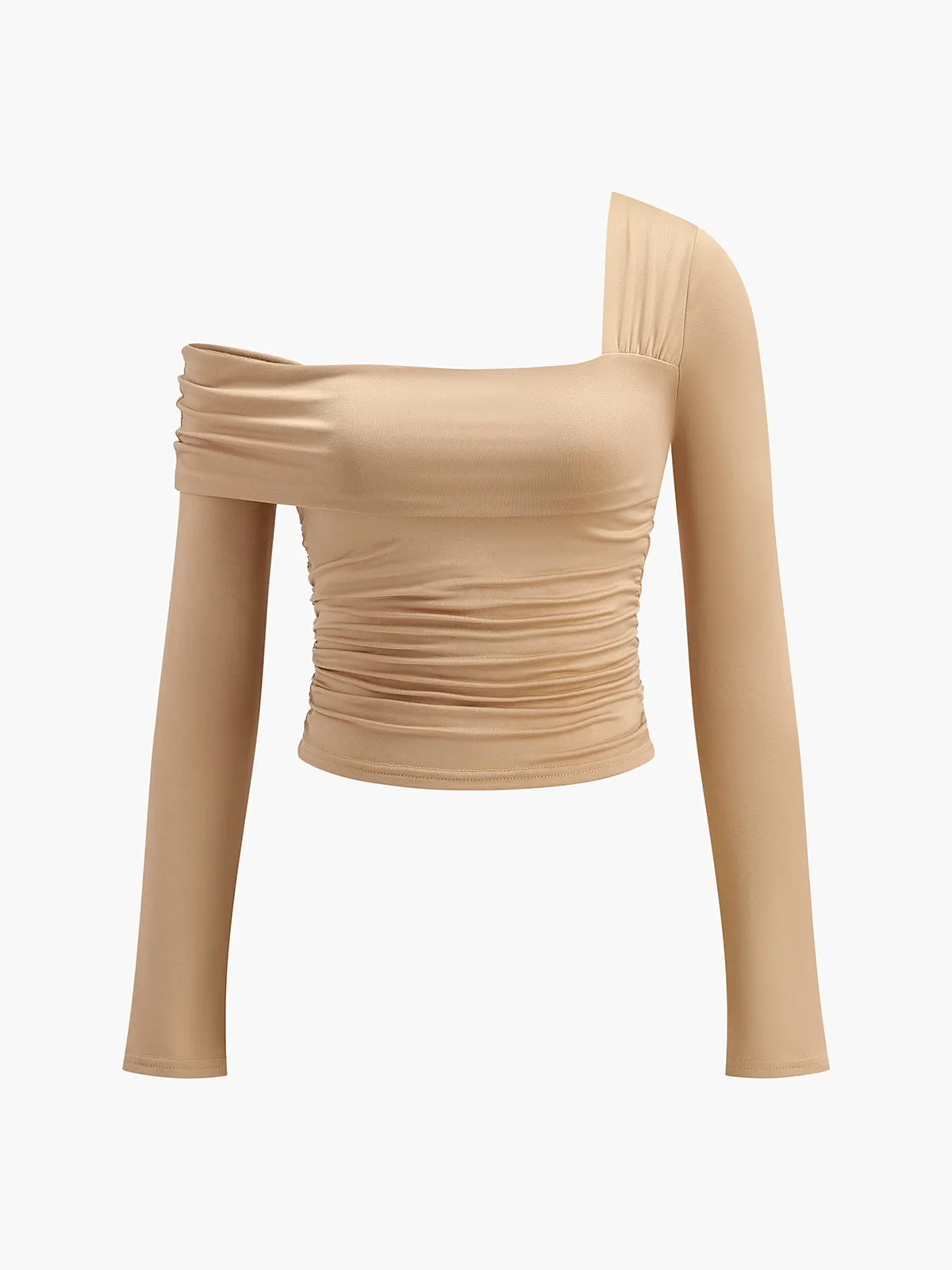 One Shoulder Pleated T-Shirt sold by COMMENSE