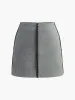 Embroidered Contrast Trim Zipper Skirt sold by COMMENSE