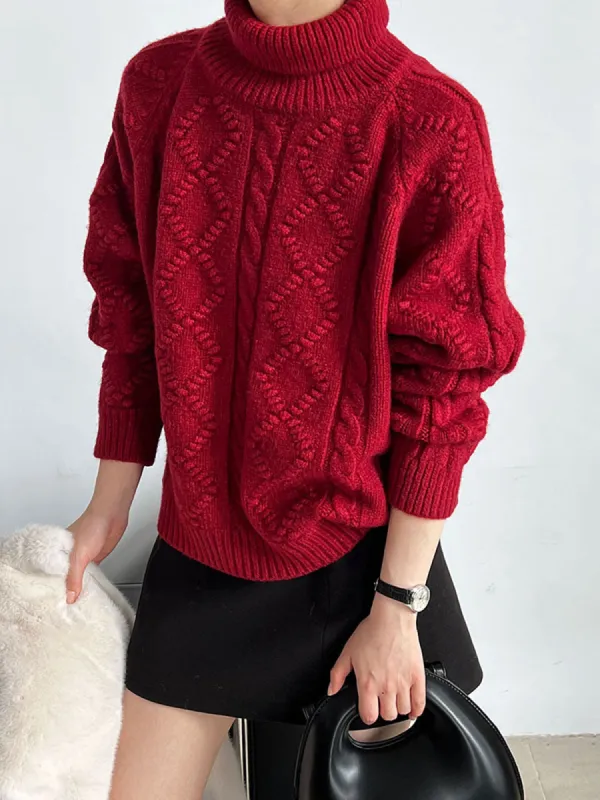 Casual Turtleneck Twist Sweater sold by COMMENSE
