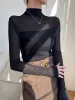 Mock Neck Sheer Mesh Panel Blouse sold by COMMENSE