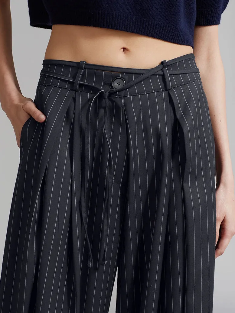 Drawstring Pinstripe Wide-Leg Pants sold by COMMENSE product image thumbnail 2