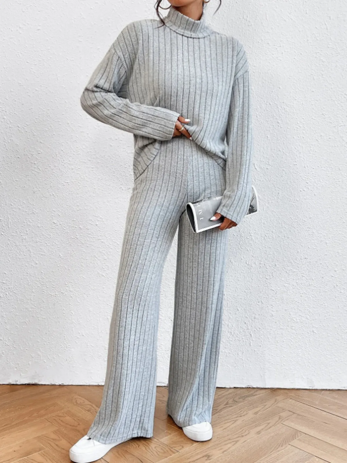 Mock Neck Ribbed Cozy Pants Set sold by COMMENSE product image thumbnail 5