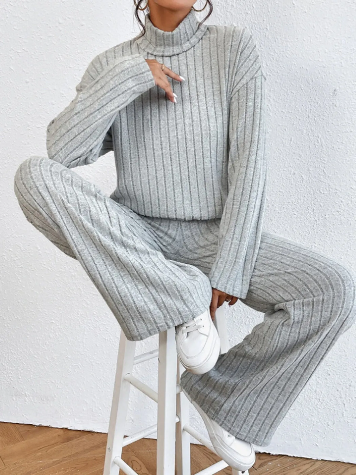 Mock Neck Ribbed Cozy Pants Set sold by COMMENSE product image thumbnail 3