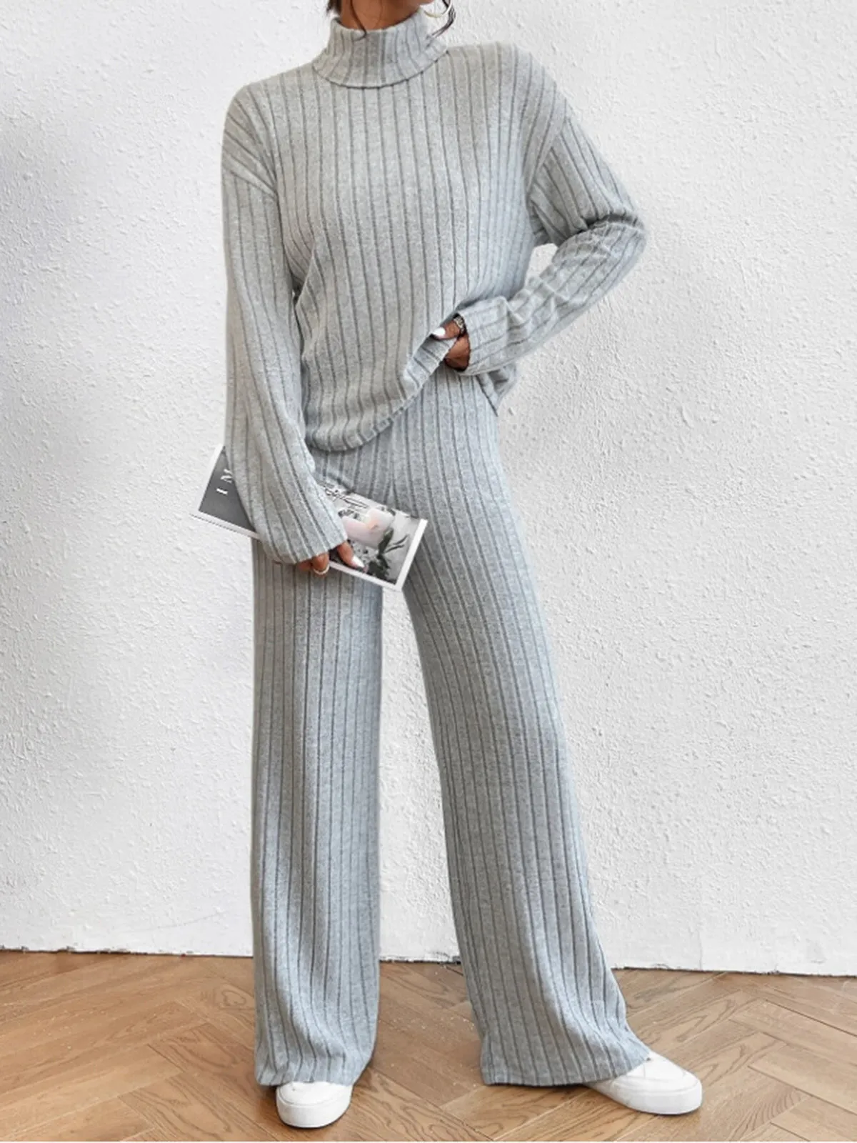 Mock Neck Ribbed Cozy Pants Set sold by COMMENSE product image thumbnail 2