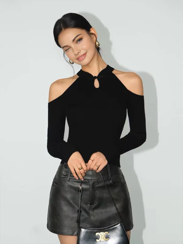 Cold-Shoulder Knot Jersey Top sold by COMMENSE