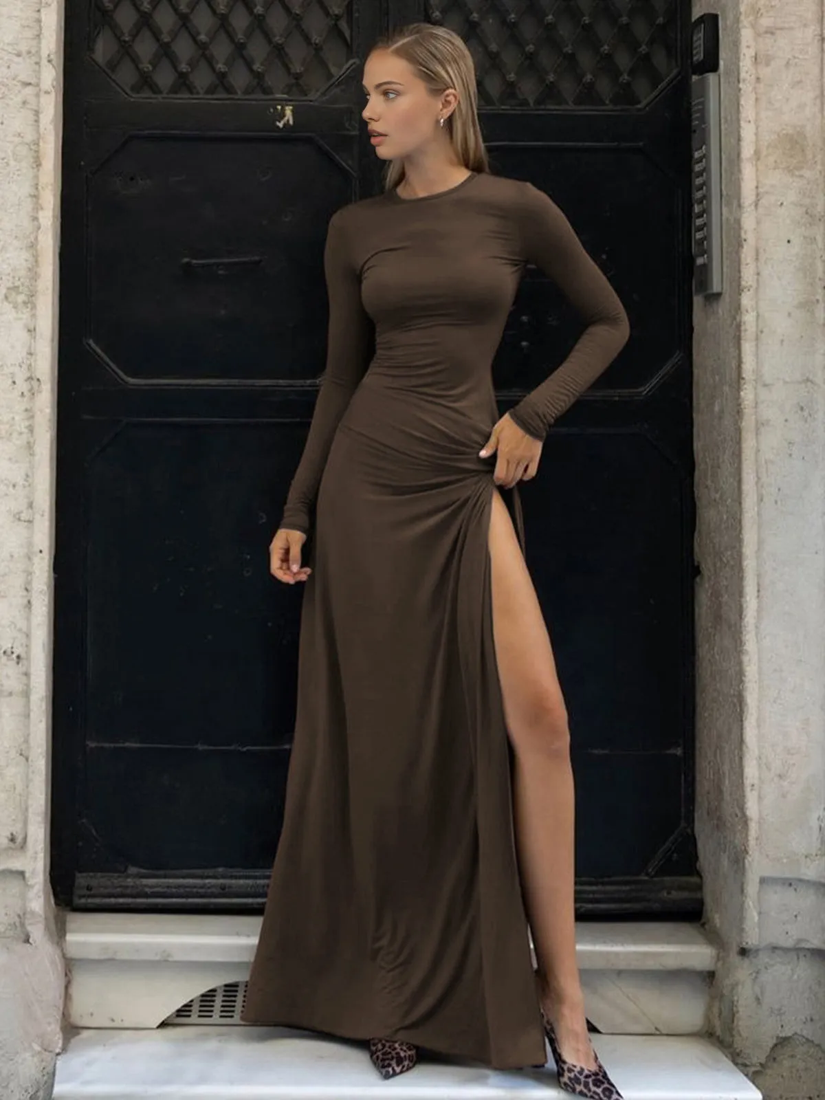 Side Knotted Split Long Dress sold by COMMENSE