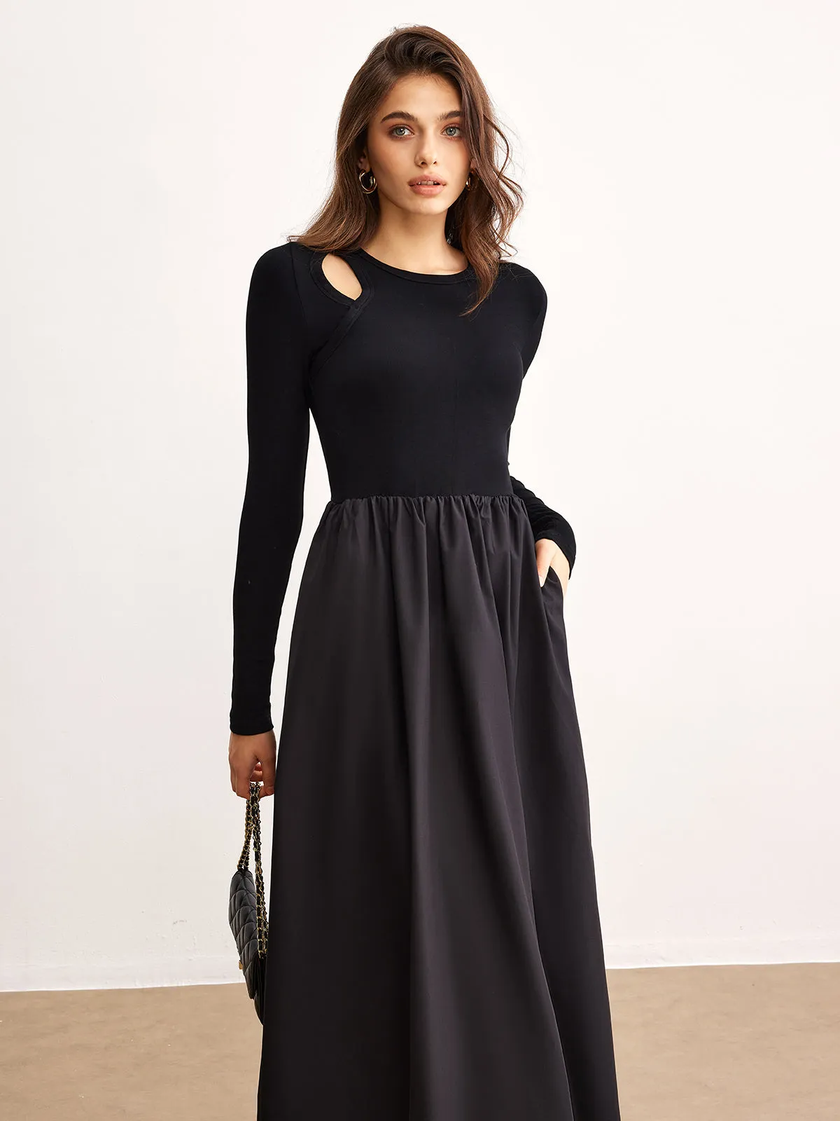 Plain Cutout Panel Pleated Dress sold by COMMENSE product image thumbnail 4