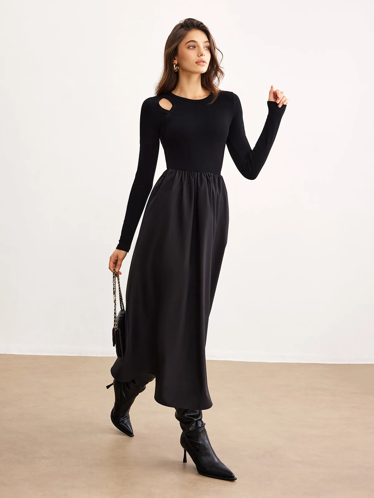 Plain Cutout Panel Pleated Dress sold by COMMENSE product image thumbnail 5