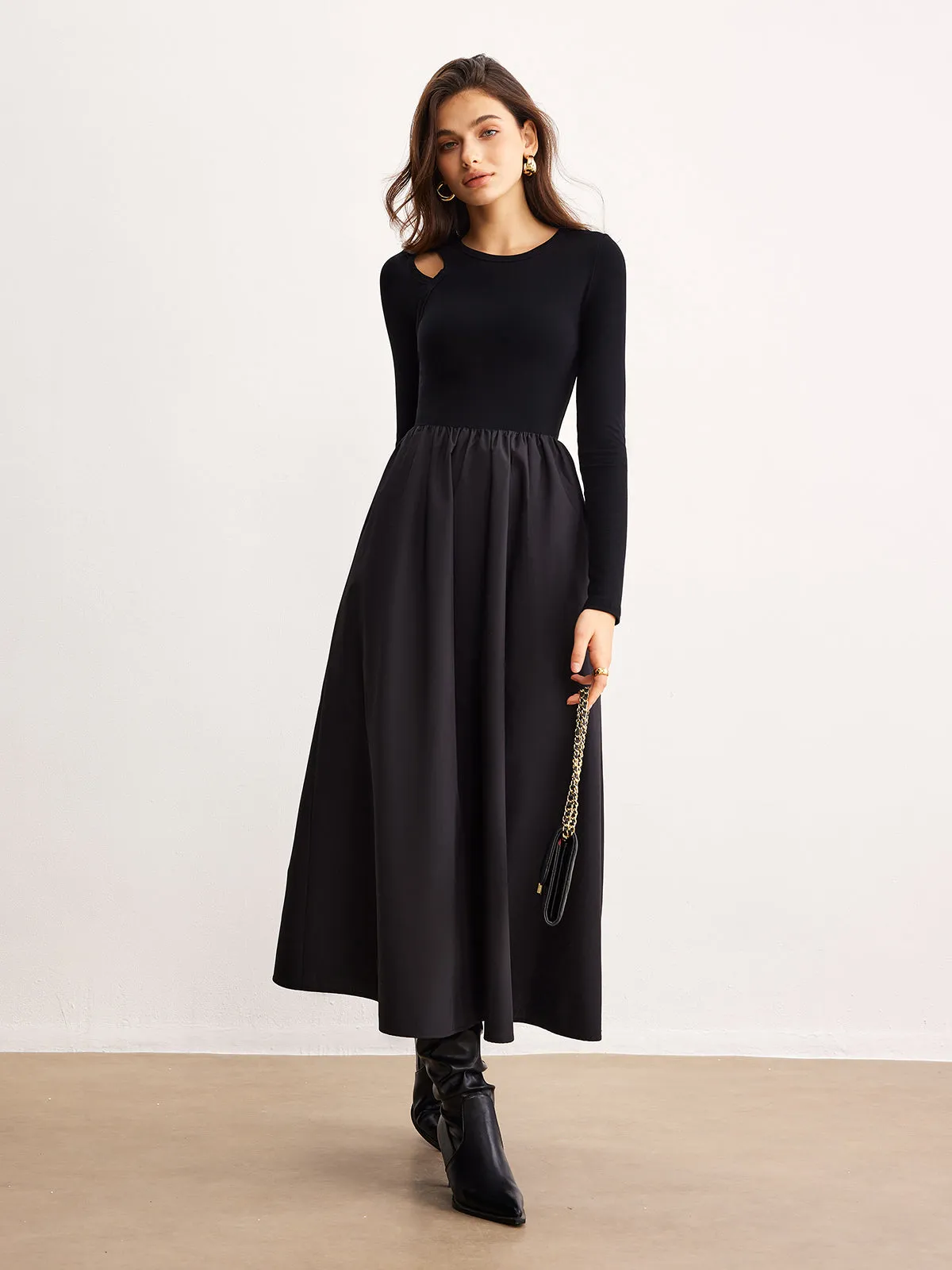 Plain Cutout Panel Pleated Dress sold by COMMENSE product image thumbnail 3