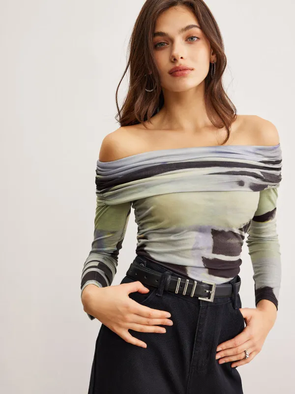 Off-Shoulder Tye Dye Printed Blouse sold by COMMENSE