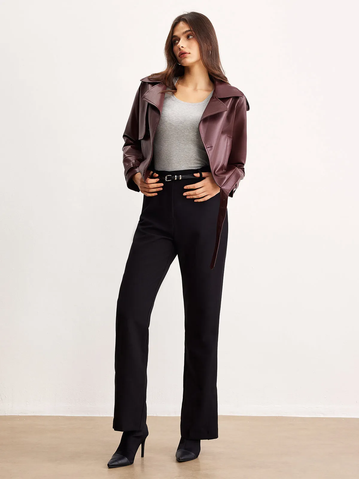 Faux Leather Belted Short Jacket sold by COMMENSE product image thumbnail 5