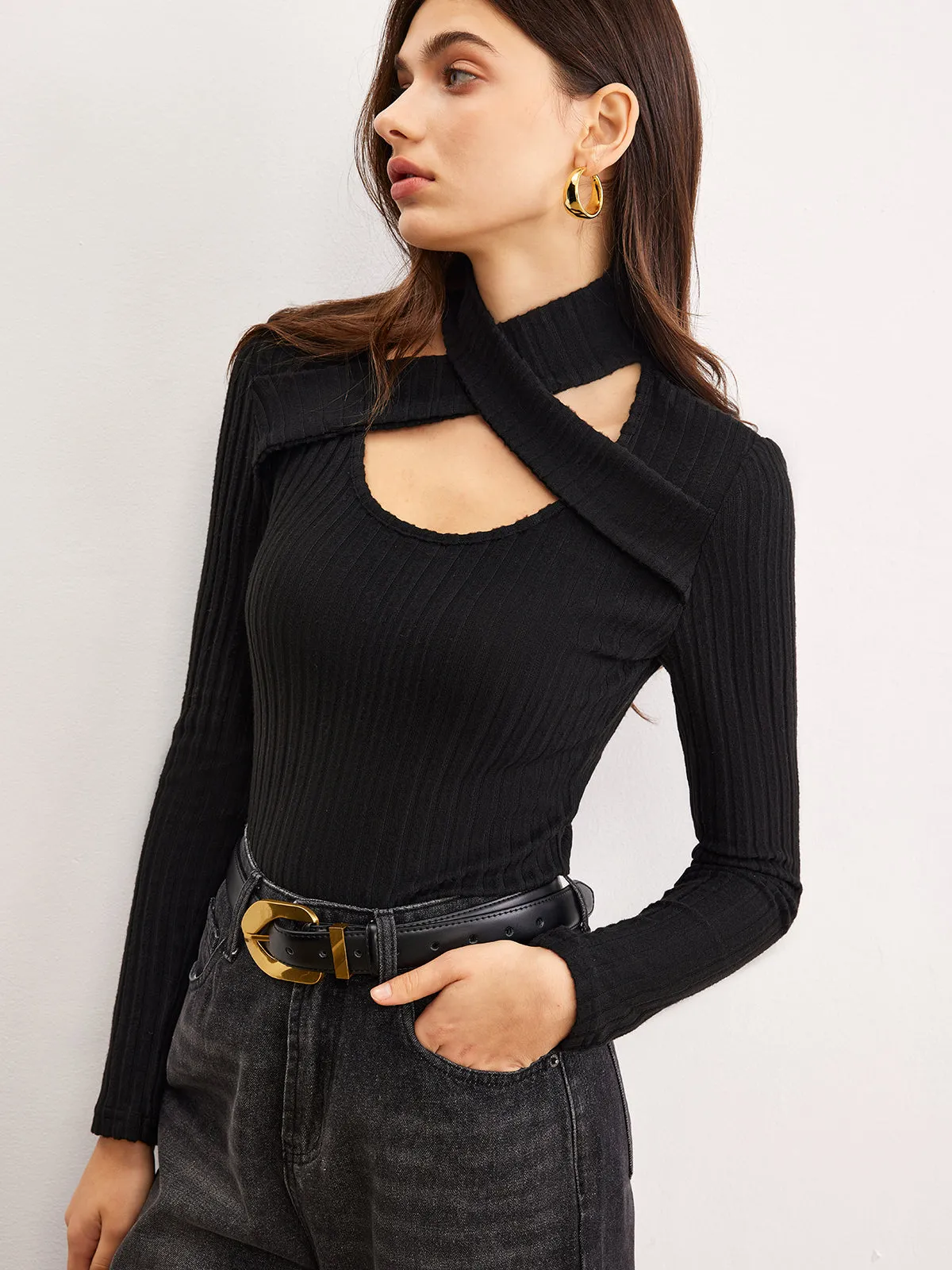 Criss Cross Neck Ribbed Top sold by COMMENSE product image thumbnail 3
