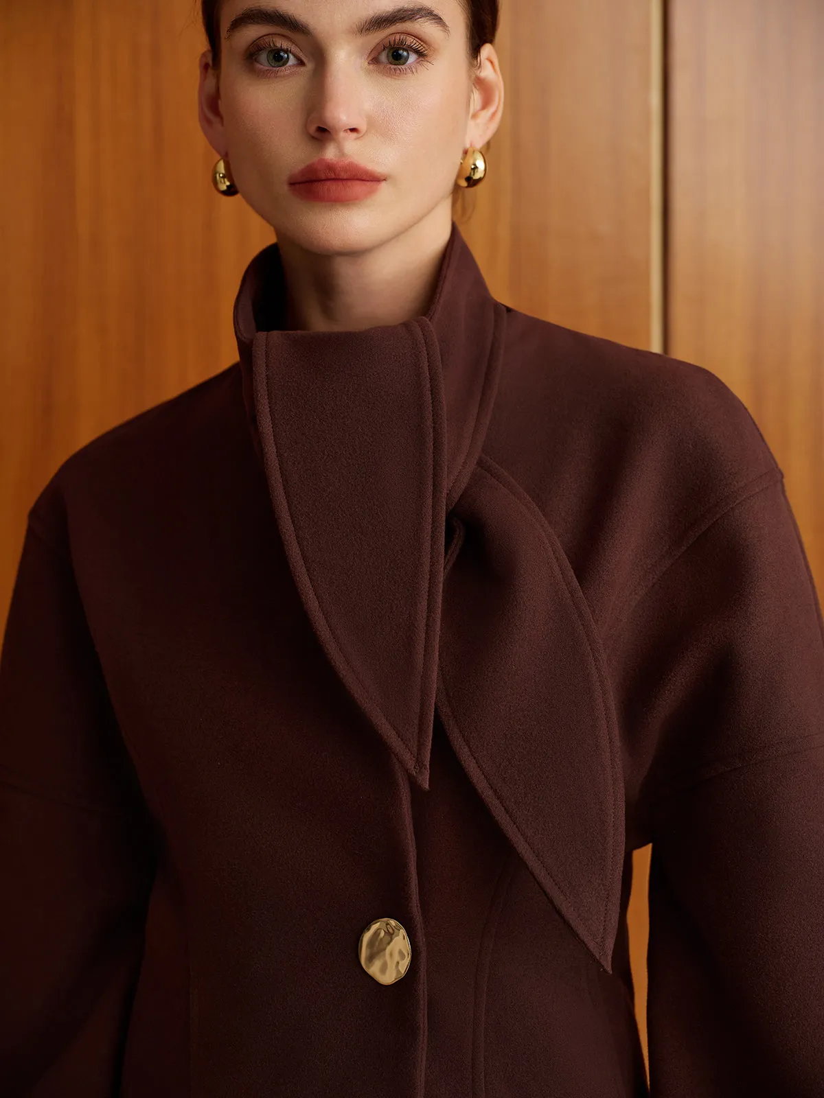 Plain Metal-Button Coat With Scarf sold by COMMENSE product image thumbnail 5