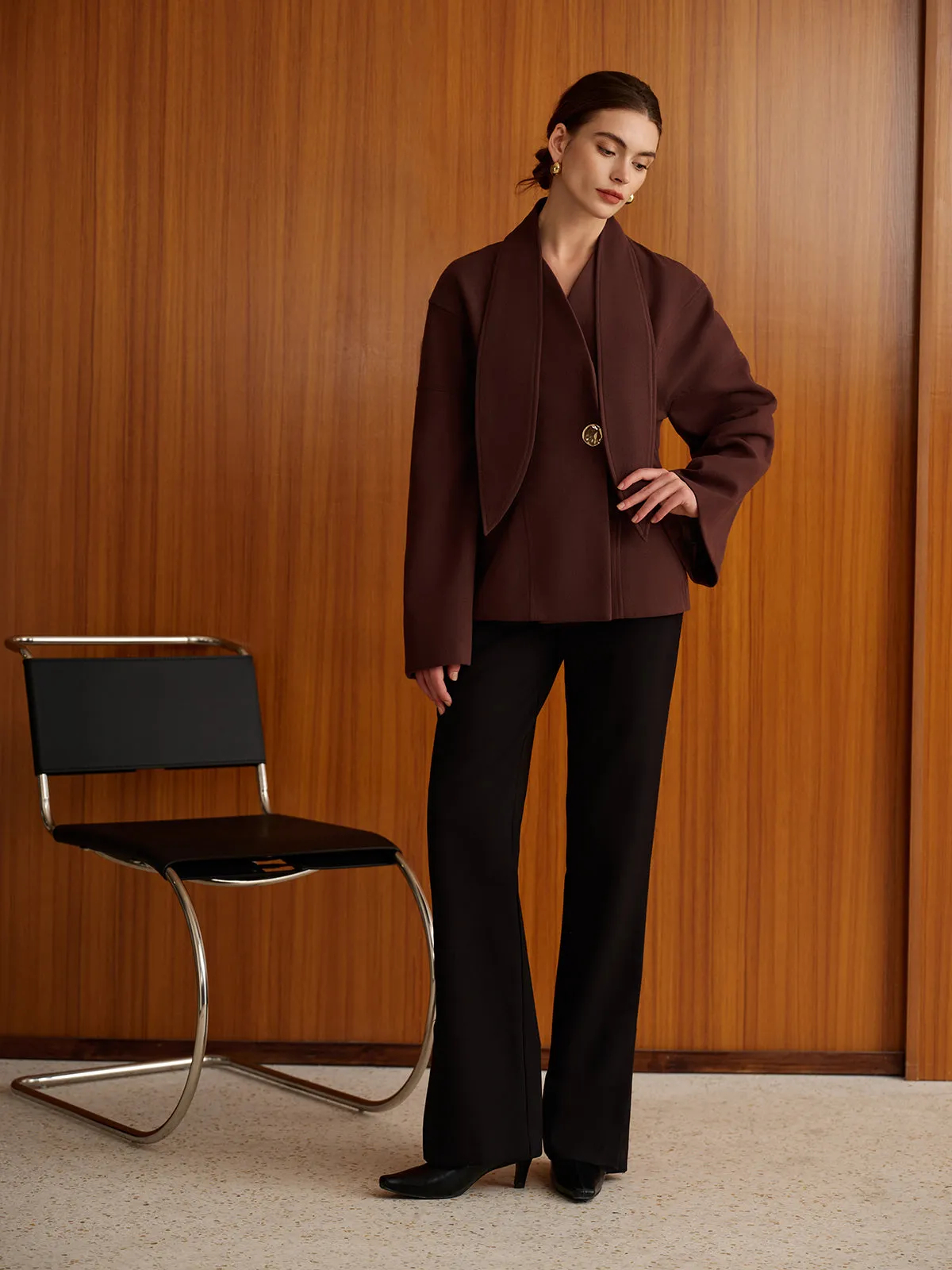 Plain Metal-Button Coat With Scarf sold by COMMENSE product image thumbnail 2