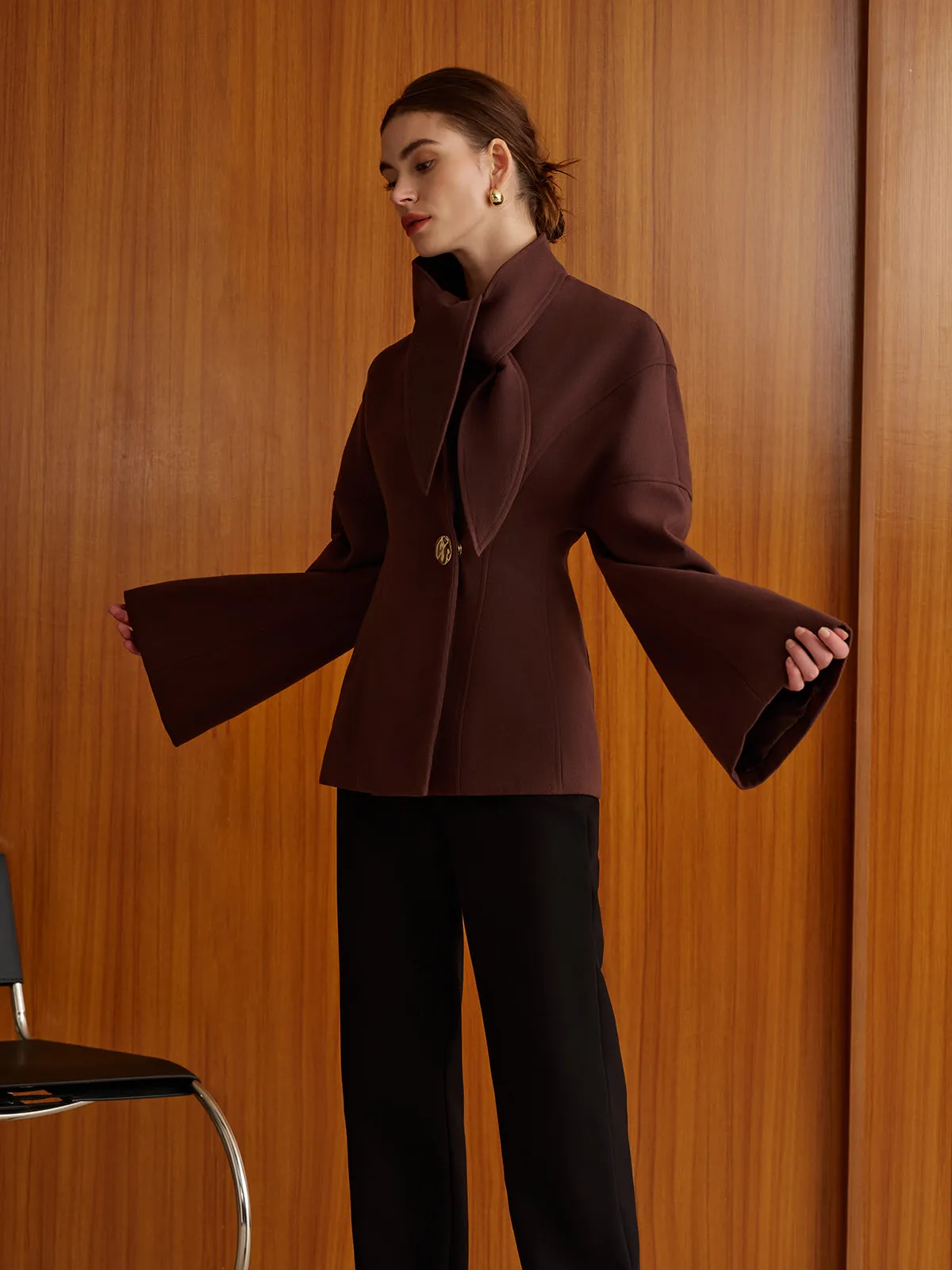 Plain Metal-Button Coat With Scarf sold by COMMENSE product image thumbnail 3