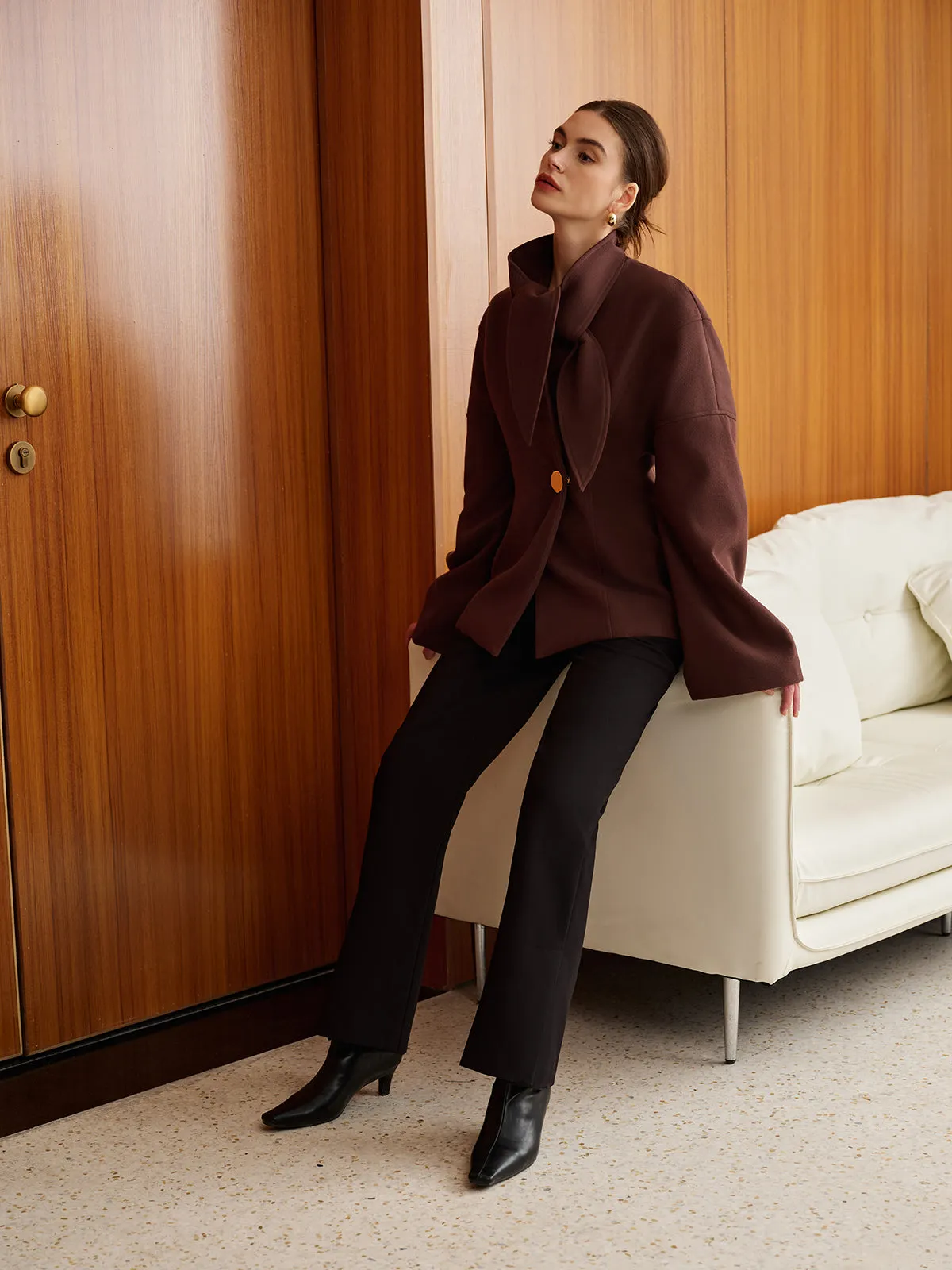 Plain Metal-Button Coat With Scarf sold by COMMENSE product image thumbnail 4