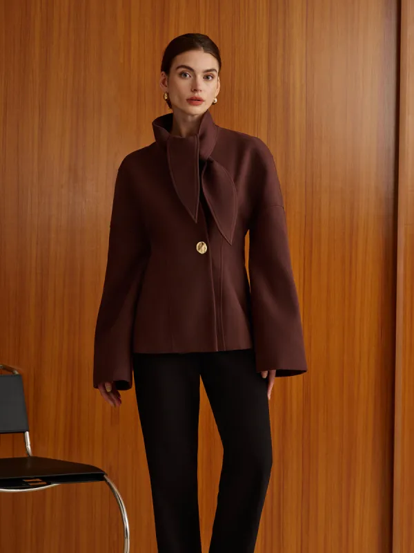 Plain Metal-Button Coat With Scarf sold by COMMENSE