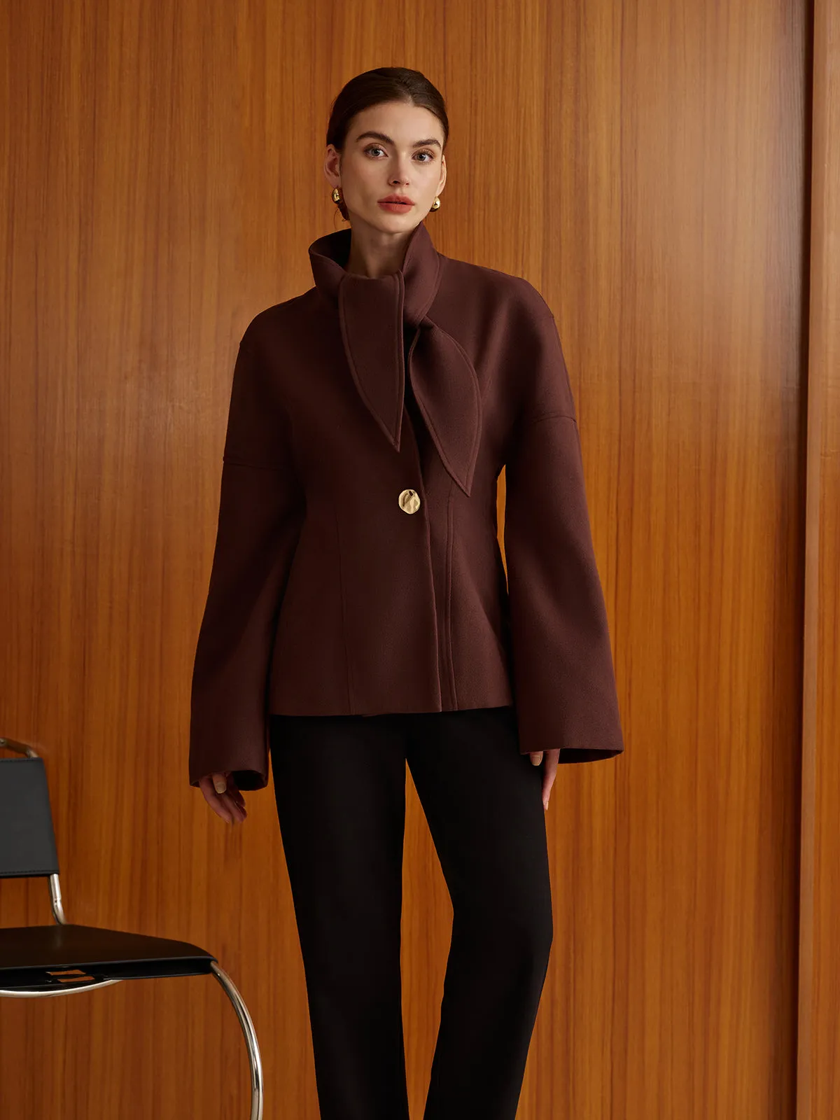 Plain Metal-Button Coat With Scarf sold by COMMENSE