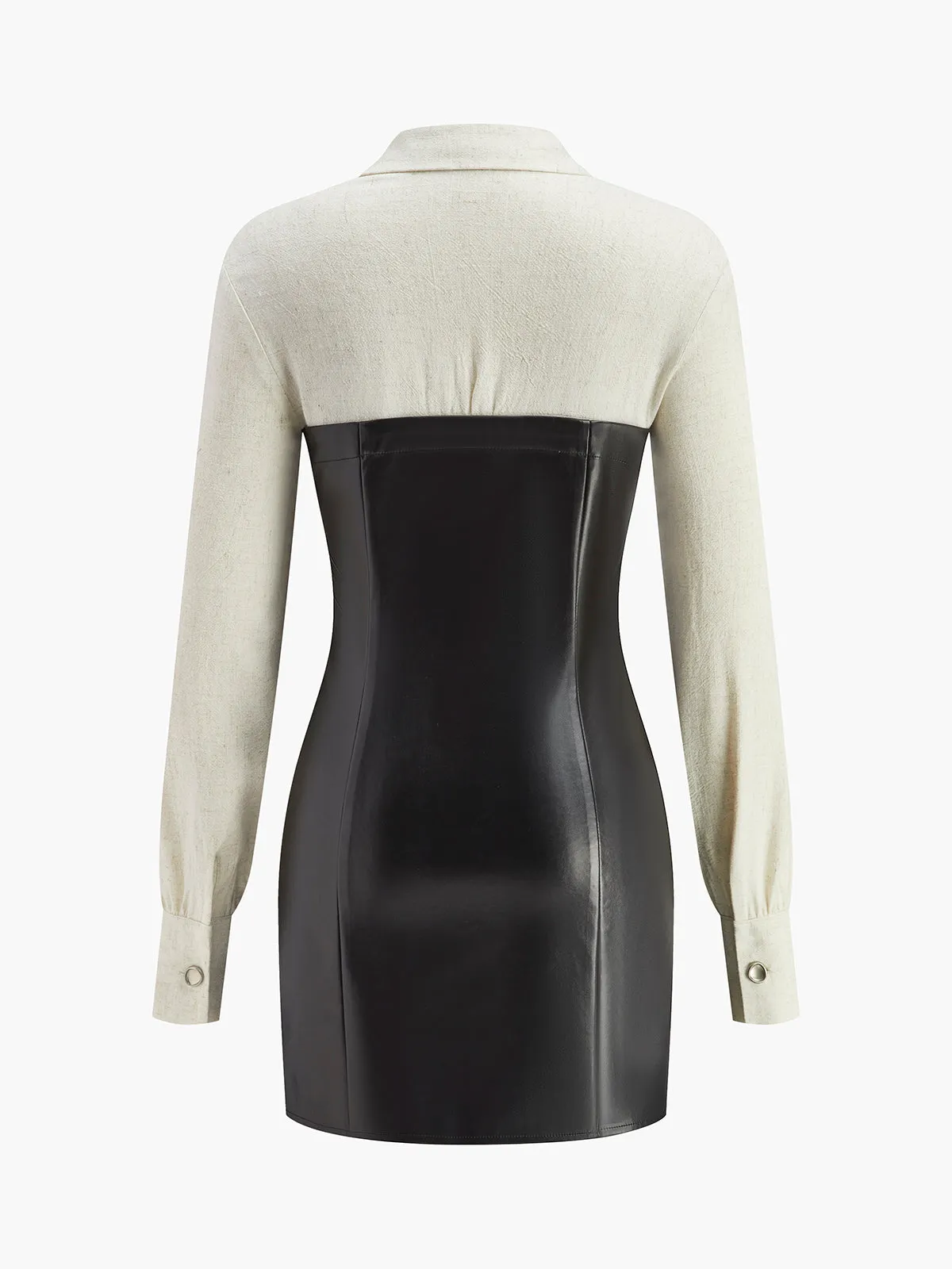 Color Block Faux Leather Lapel Dress sold by COMMENSE product image thumbnail 2