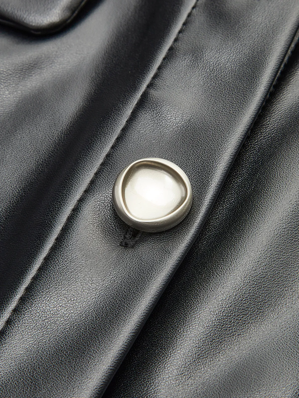 Color Block Faux Leather Lapel Dress sold by COMMENSE product image thumbnail 3