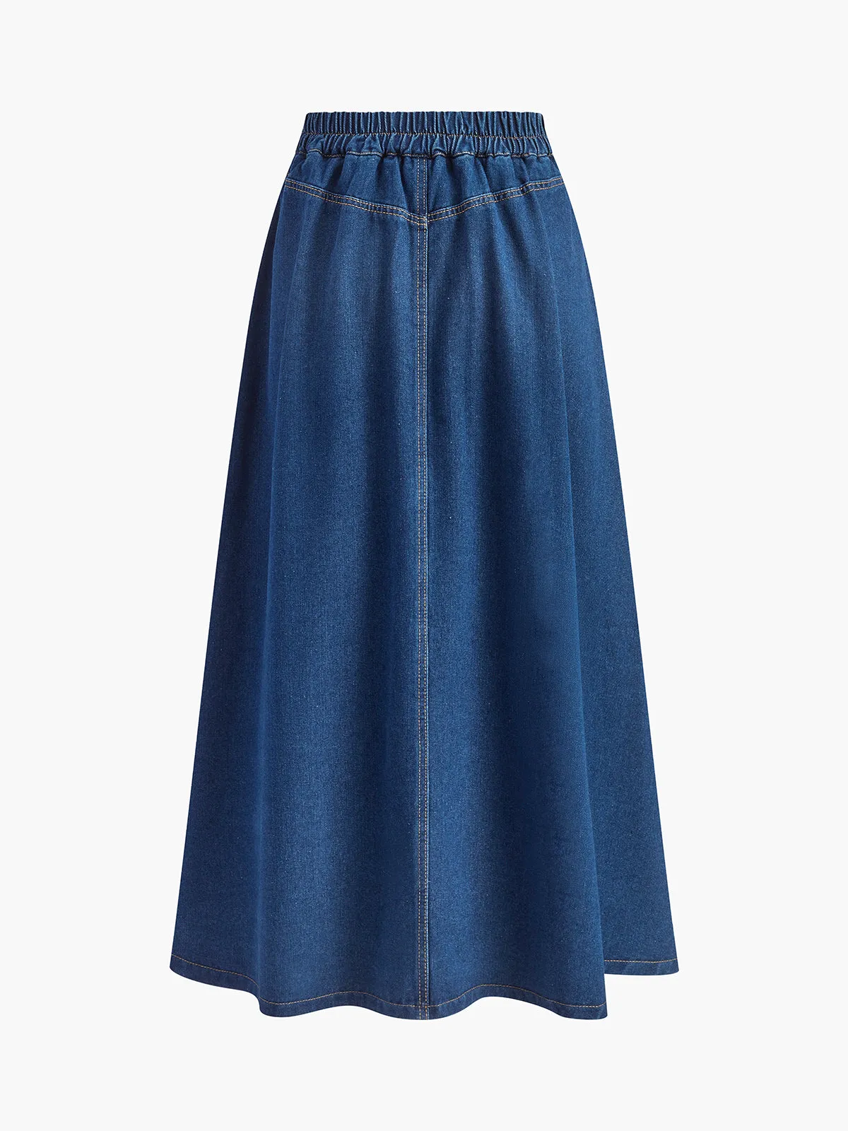 Metal Button Pleated Denim Skirt sold by COMMENSE product image thumbnail 2