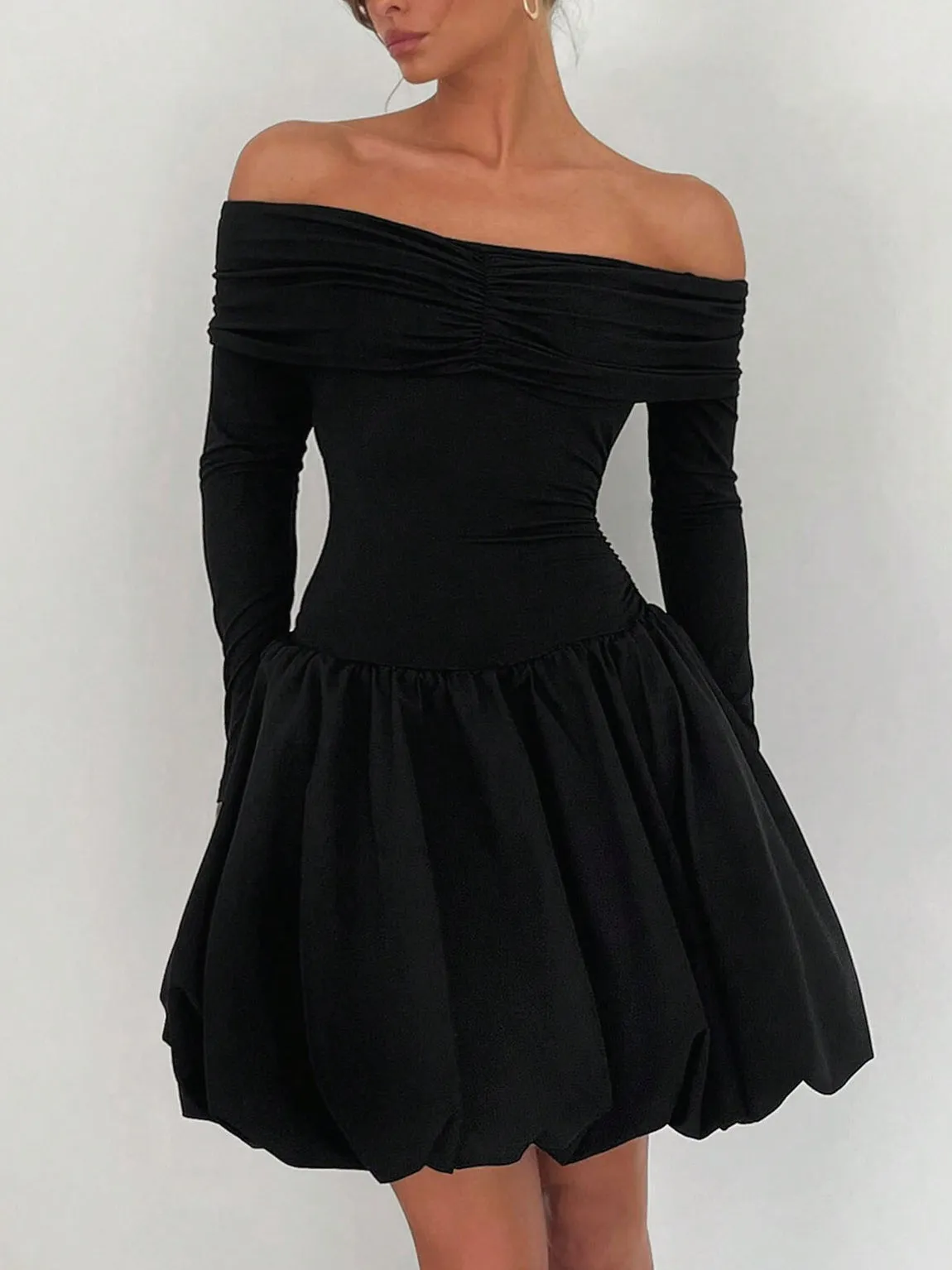 Straight-Shoulder Bud Waist Jersey Dress sold by COMMENSE product image thumbnail 3