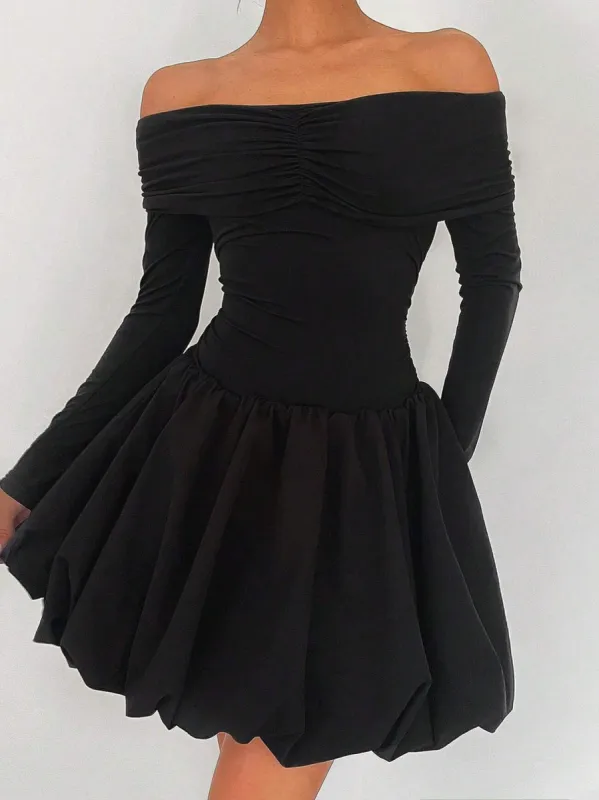 Straight-Shoulder Bud Waist Jersey Dress sold by COMMENSE