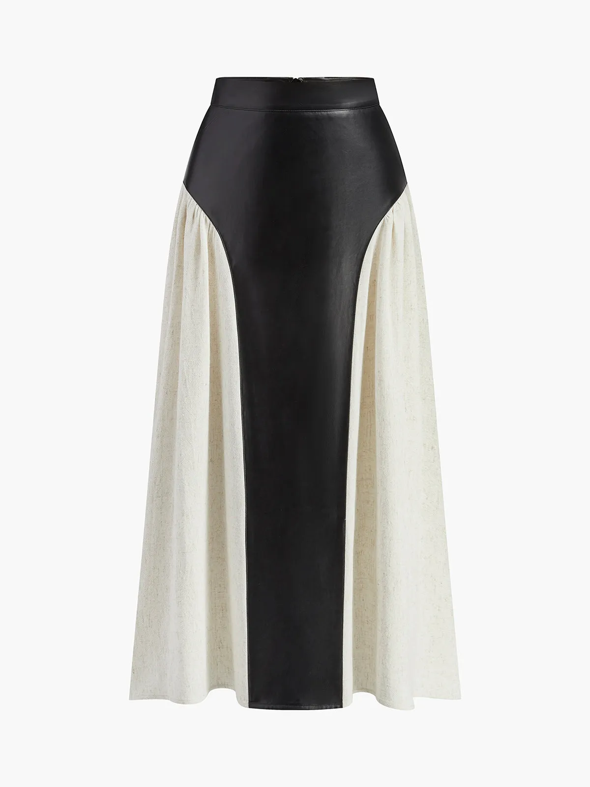 Color Block Pleated Faux Leather Panel Skirt sold by COMMENSE