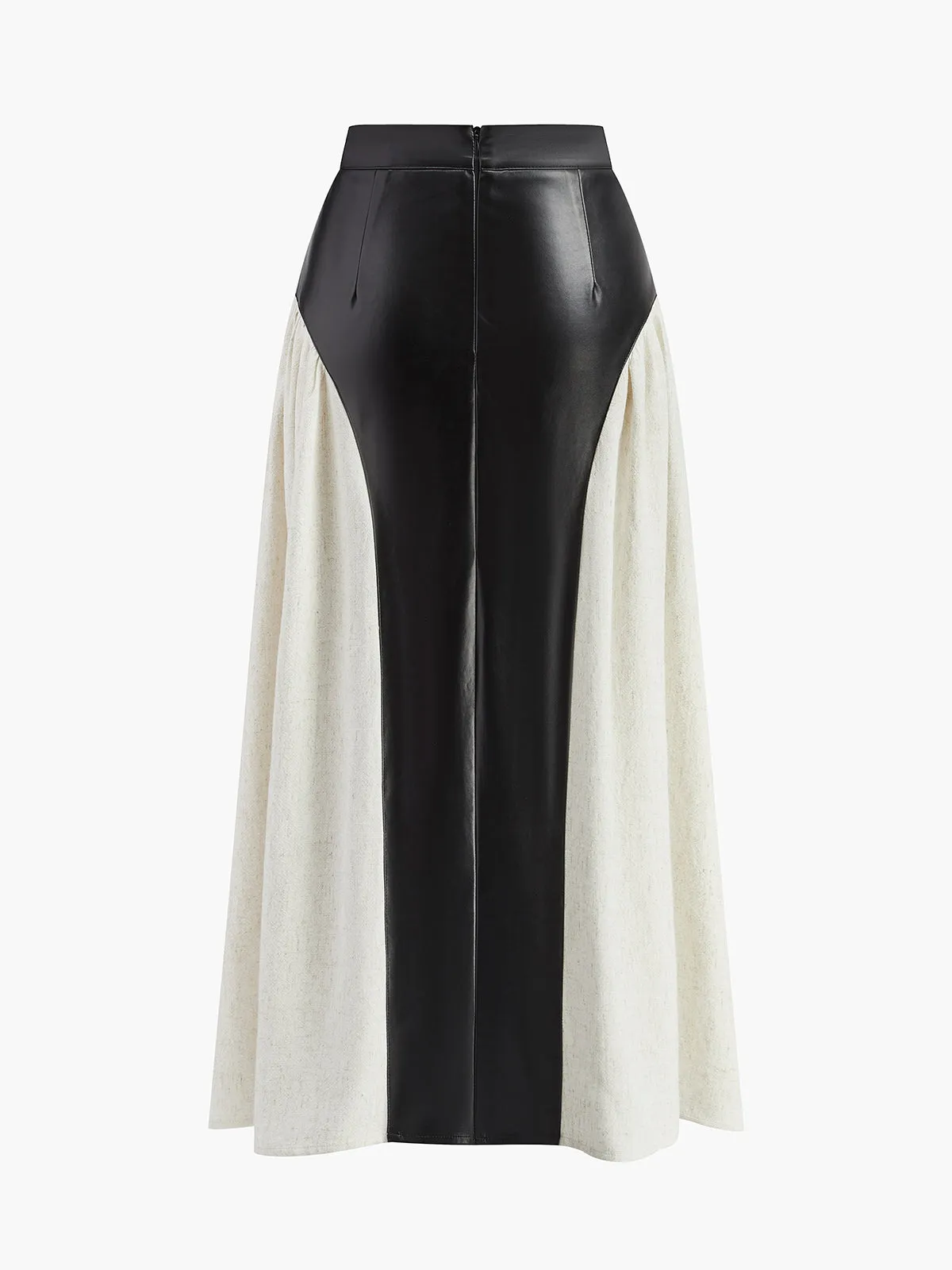 Color Block Pleated Faux Leather Panel Skirt sold by COMMENSE product image thumbnail 2