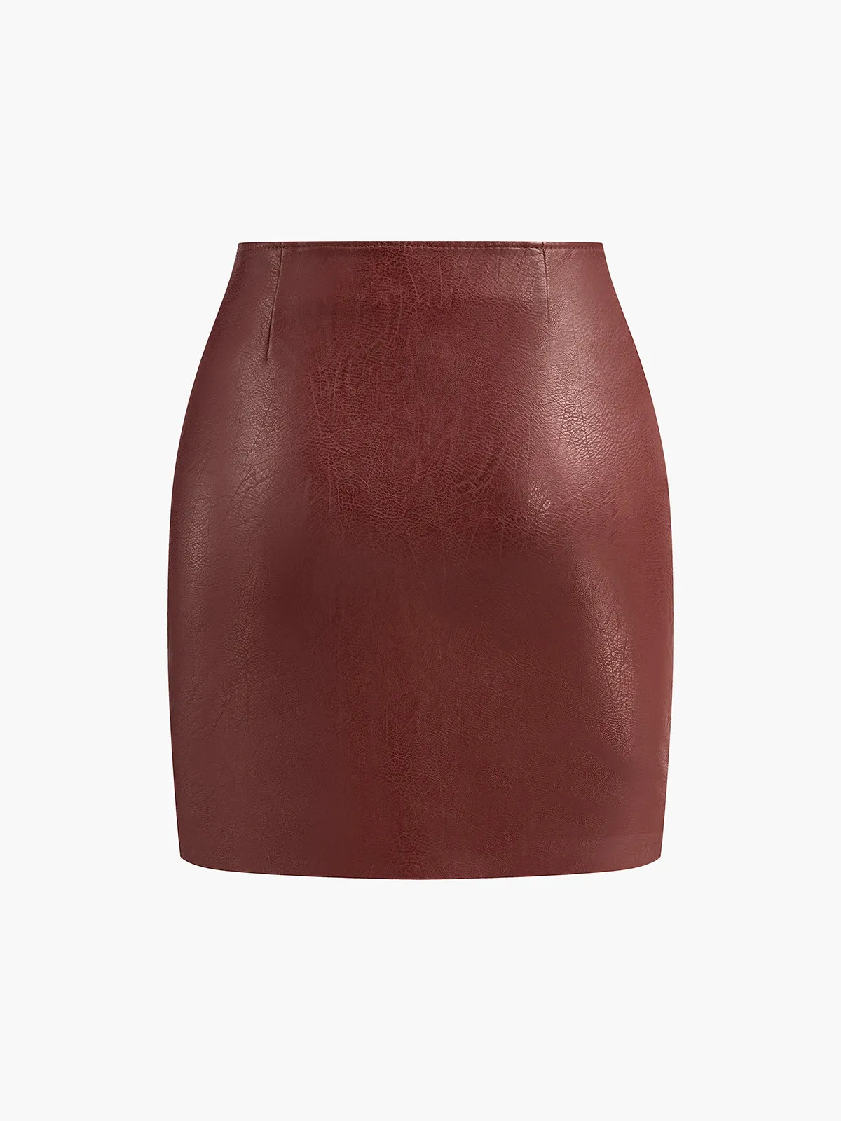 Floral Embroidery Faux Leather Skirt sold by COMMENSE product image thumbnail 3