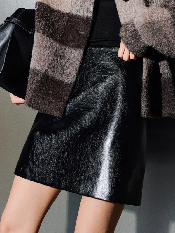PU Leather A-Line Skirt sold by COMMENSE