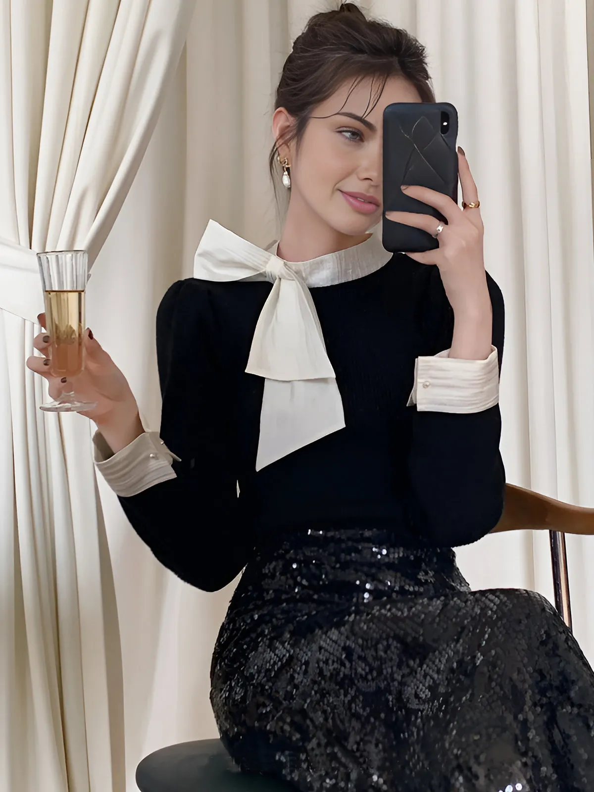 Color Block Bow Blouse sold by COMMENSE product image thumbnail 3