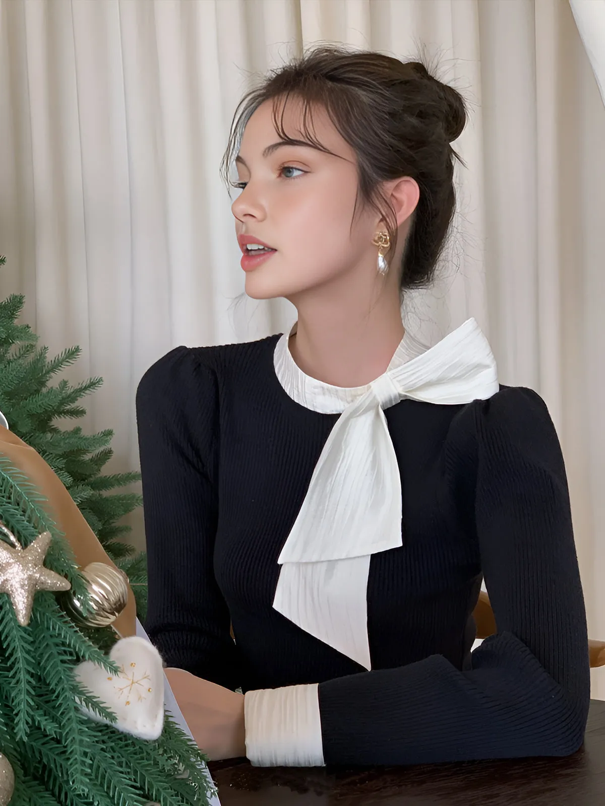 Color Block Bow Blouse sold by COMMENSE product image thumbnail 4