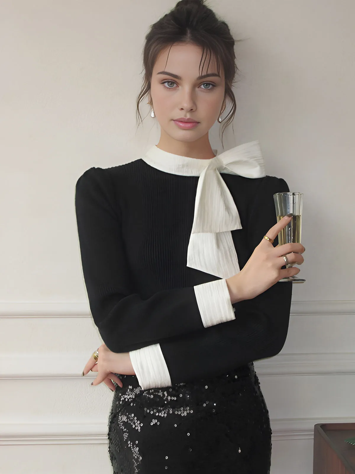 Color Block Bow Blouse sold by COMMENSE