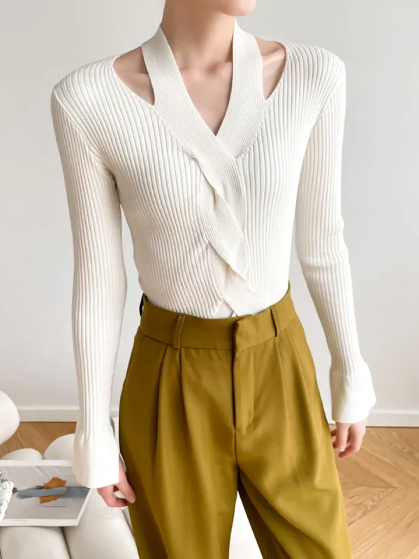 Criss Cross Halter Sweater sold by COMMENSE