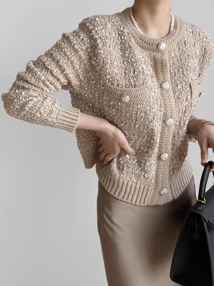 Rhinestone Decor Button Down Cardigan sold by COMMENSE